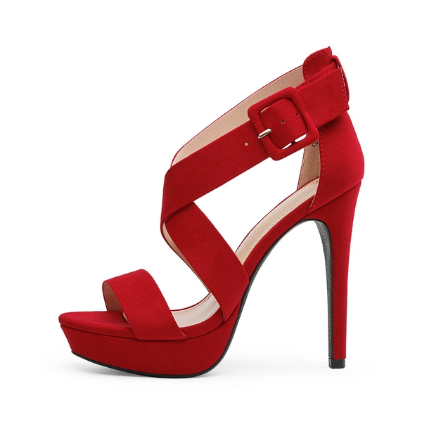 High Heel Strappy Platform Sandals - RED SUEDE - 1